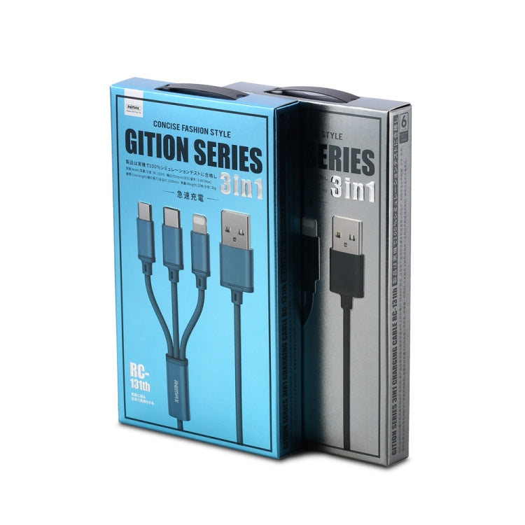 REMAX RC-131TH 1m 2.8A 3 in 1 USB to 8 Pin & USB-C / Type-C & Micro USB Charging Cable