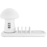 HQ-UD12 Universal 4 in 1 40W QC3.0 3 USB Ports + Wireless Charger Mobile Phone Charging Station with Mushroom Shape LED Light, Length: 1.2m, EU Plug