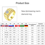 Fashion New Style Gold Plated + AAA Zircon Inlaid Rhinestone Men Diamond Ring, Size: 12, Diameter: 21.4mm, Perimeter: 67.2mm, Diameter: 21.4mm