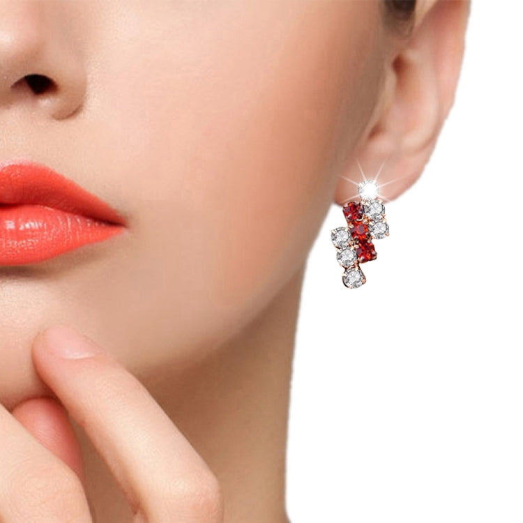 1 Pair Of 18 k Gold Irregular Geometrical Sterling Silver Crystal Stud Earring For Women, 21*9 mm, Red, Blue
