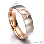 Fashion Rhinestone Love Heart Splice Couples Ring Fine Titanium Steel Ring for Men and Women(Gold with Diamond, US Size: 7), Gold with Diamond, US Size: 7