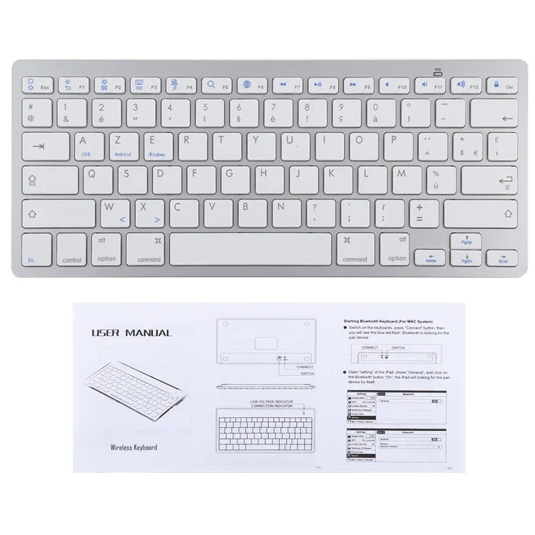 WB-8022 Ultra-thin Wireless Bluetooth Keyboard for iPad, Samsung, Huawei, Xiaomi, Tablet PCs or Smartphones, French Keys, French Keys