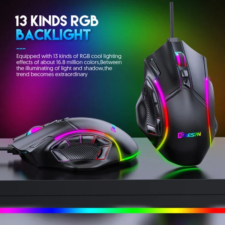 MKESPN X15 Full Speed 12800DPI 12 Buttons Macro Definition RGB Wired Mouse, x15