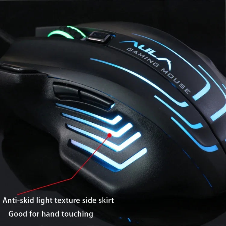 Aula Series Ghost Shark II Colourful Light 7D Optical Competitive USB Wired Game Mouse, Maximum Resolution of 4000 DPI, Ghost Shark II(B)