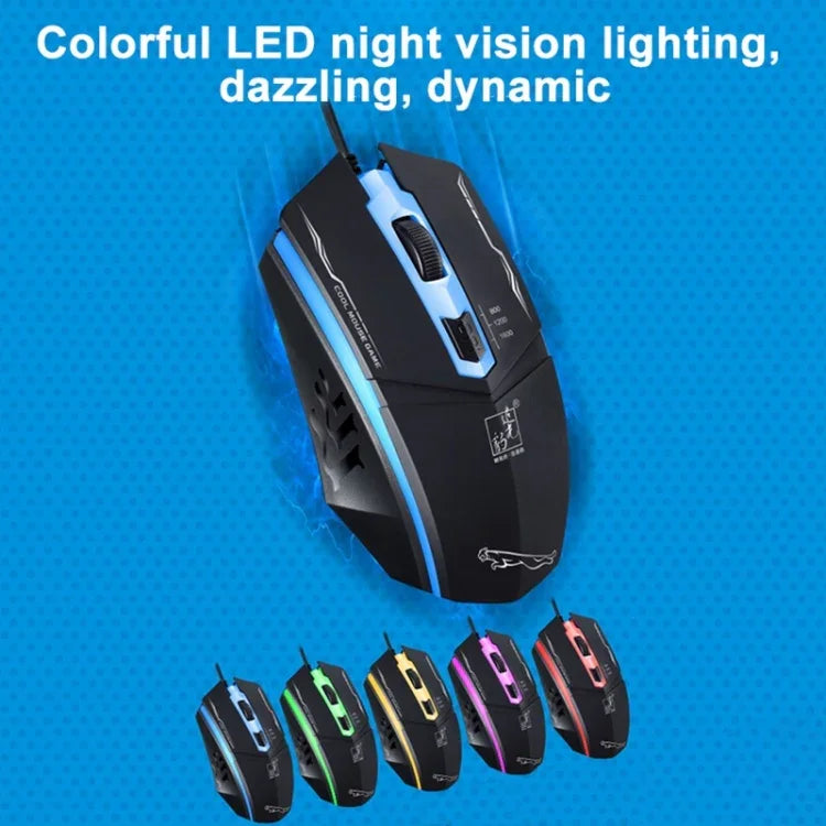 Chasing Leopard 199 USB 1600DPI Three-speed Adjustable LED Backlight Wired Optical Gaming Mouse, Length: 1.3m, 199 Black, 199