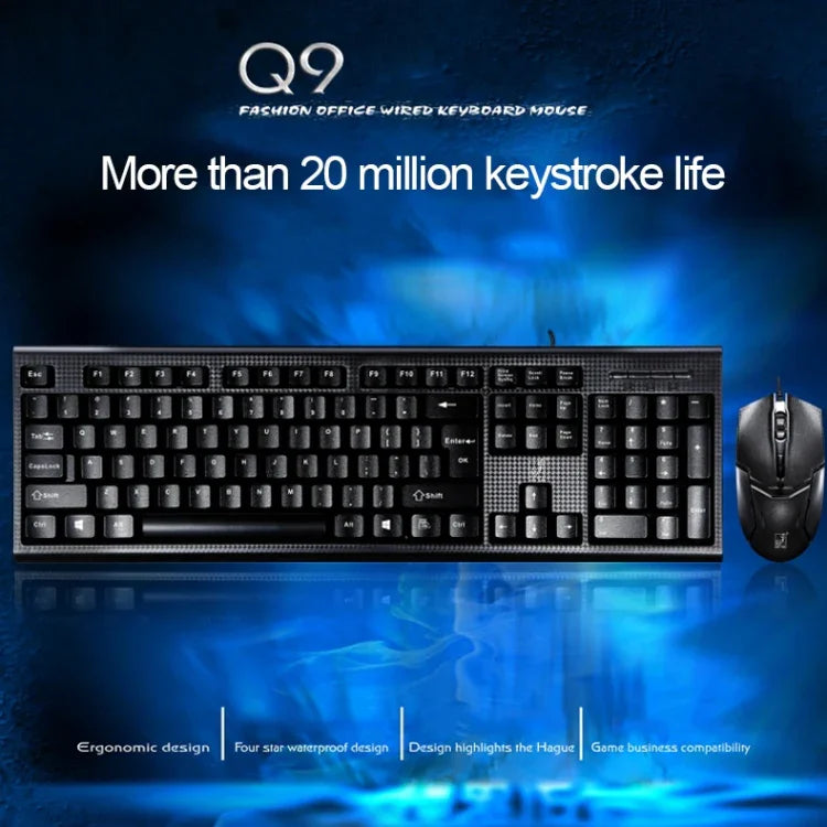 Chasing Leopard Q9 1600 DPI Professional Wired Grid Texture Gaming Office Keyboard + Optical Mouse Kit