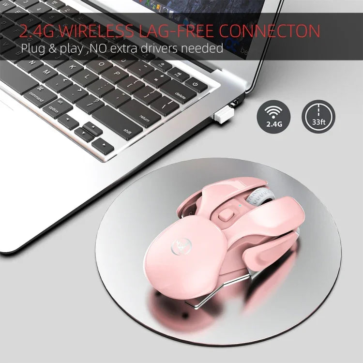 HXSJ T37 2.4GHz 1600dpi 3-modes Adjustable Wireless Mute Mouse, T37 Pink