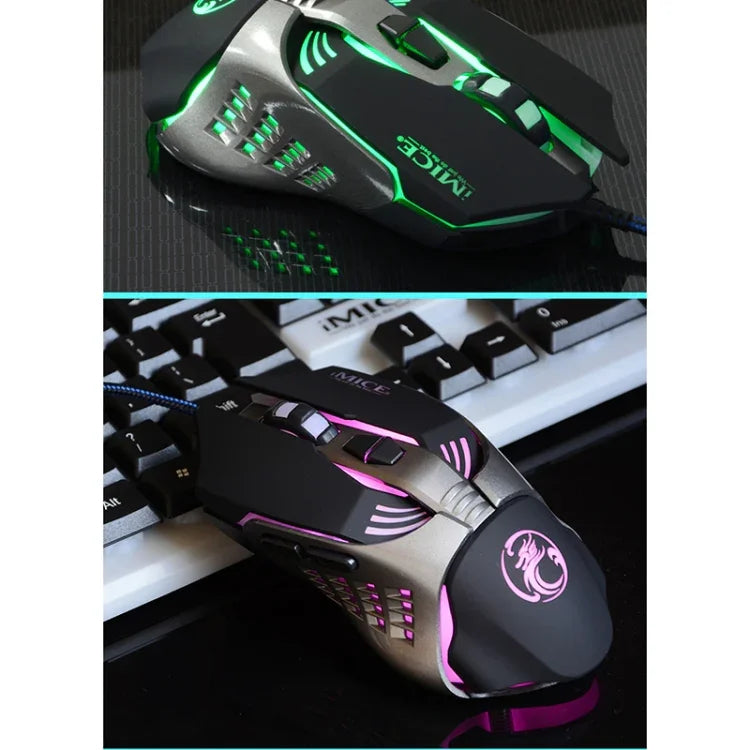 iMICE V5 USB 7 Buttons 4000 DPI Wired Optical Colorful Backlight Gaming Mouse for Computer PC Laptop, V5  (White)