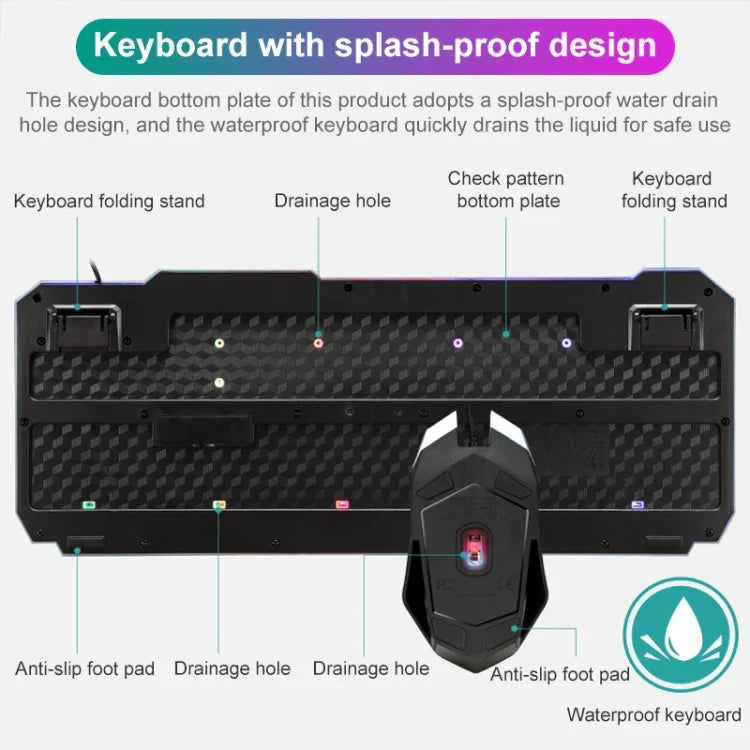 SHIPADOO D620 104-key Wired RGB Color Cracked Backlight Gaming Keyboard Mouse Kit for Laptop, PC