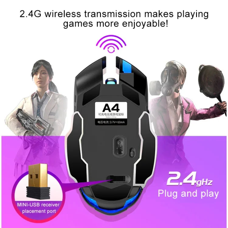 YINDIAO A4 2.4GHz 1600DPI 3-modes Adjustable Rechargeable Wireless Silent Gaming Mouse (Grey Silver), Black Silver