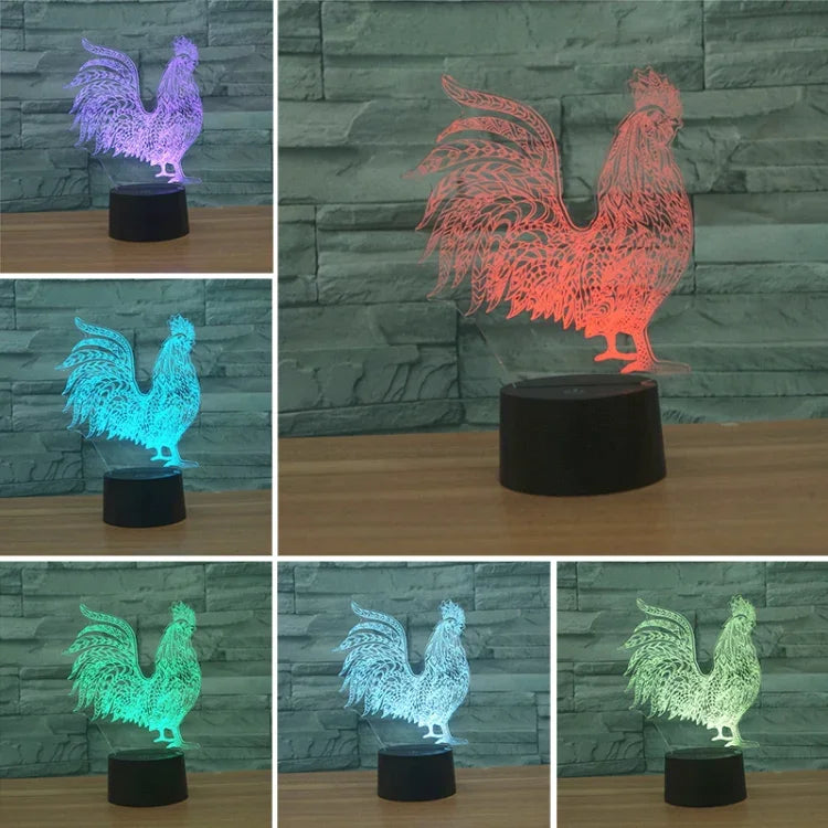 Cock Shape 3D Colorful LED Vision Light Table Lamp, 16 Colors Remote Control Version, 16 Colors Remote Control Version