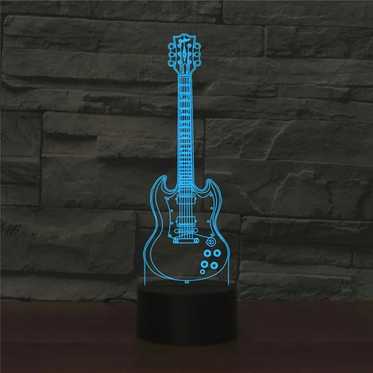 Five-string Guitar Shape 3D Colorful LED Vision Light Table Lamp, USB & Battery Version, USB & Battery Version