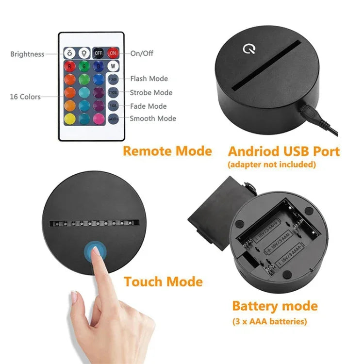 Guitar Shape 3D Colorful LED Vision Light Table Lamp, USB Touch Version, USB Touch Version