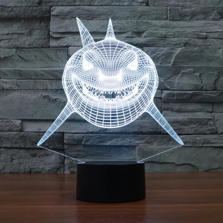 7 Color Discoloration Creative Visual Stereo Lamp Desk Lamp Night Light, Positive Face Shark Style