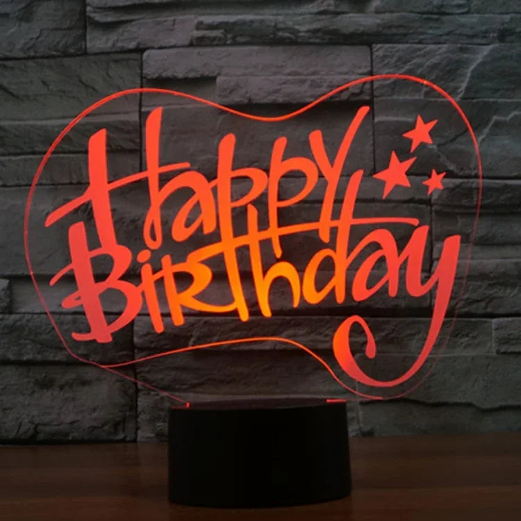 7 Color Discoloration Creative Visual Stereo Lamp Desk Lamp Night Light, Happy Birthday Style