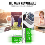 MICRODATA 64GB U3 Green and White TF(Micro SD) Memory Card, 64GB