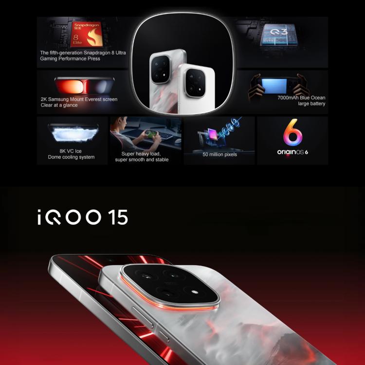 vivo iQOO 15, 12GB+256GB, 6.85 inch Android 16 OriginOS 6 Snapdragon 8 Elite Gen 5 Octa Core, OTG, NFC, Network: 5G, Support Google Play, 12GB+256GB
