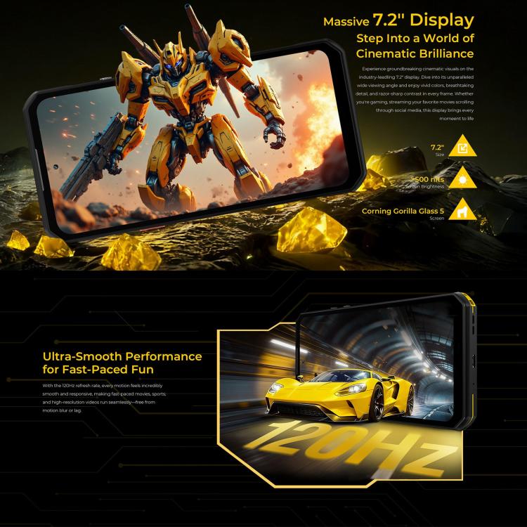 Oukitel WP60 Rugged Phone, 8GB+256GB, Night Vision, 108MP Camera, Side Fingerprint, 7.2 inch Android 15 MediaTek Dimensity 7025 Octa Core, NFC, OTG, Network: 5G, 8GB+256GB