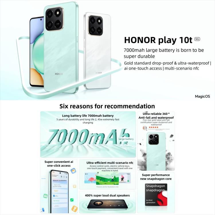 Honor Play10T, 8GB+256GB, Side Fingerprint, 6.8 inch Android 15 Magic OS 9.0 Snapdragon 6s Gen 3 Octa Core, Network: 5G, 8GB+256GB
