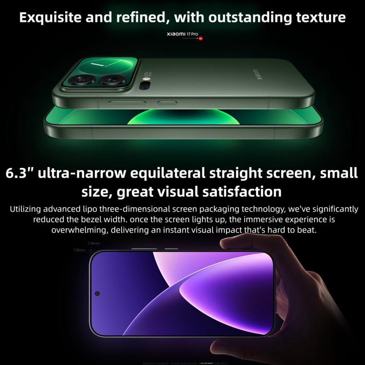 Xiaomi 17 Pro, 16GB+512GB, 3D Ultrasonic Fingerprint, 6.3 inch Xiaomi HyperOS 3 Snapdragon 8 Elite Gen 5 Octa Core, NFC, Network: 5G, 16GB+512GB
