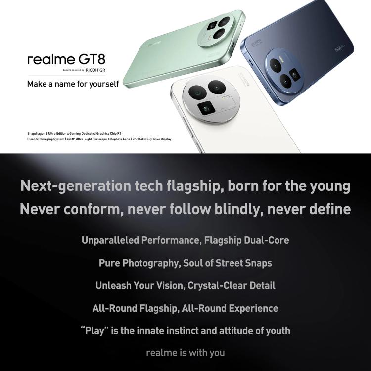 Realme GT8, 12GB+256GB, 6.79 inch Realme UI 7.0 Android 16 Snapdragon 8 Elite Octa Core, NFC, OTG, Network: 5G, 12GB+256GB, Realme GT8, 12GB+256GB