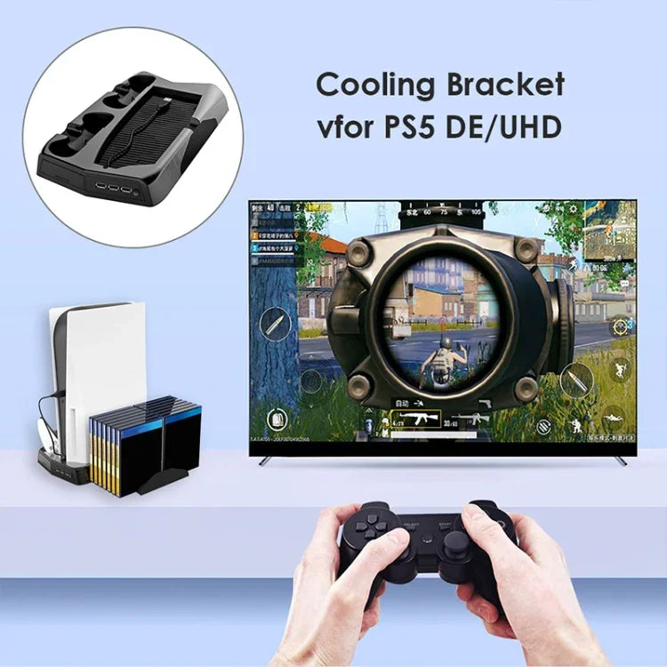 KJH P5-010-2 Multi-function Charging Cooling Fan Base with Storage Tray Bracket For PS5 De / UHD, KJH P5-010-2