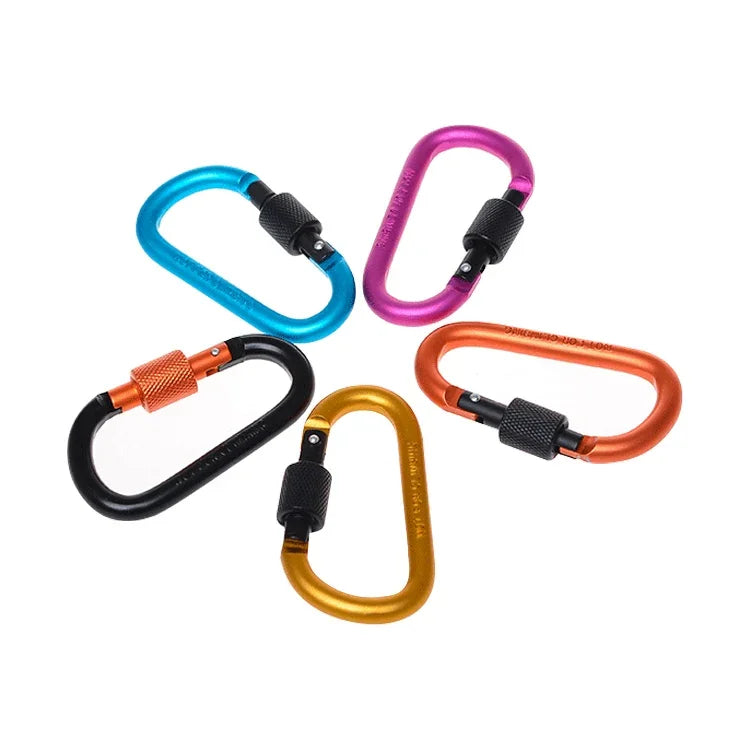2 PCS D Shape Multi-function Outdoor Aluminium Alloy Mountaineering Buckle Lock, Random Color Delivery, 2PCS Random Color