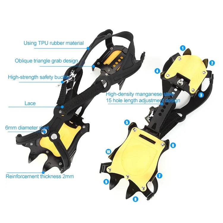 Aotu AT8701 One Pair 10 Teeth Anti-Slip Ice Gripper Snow Climbing Shoes Covers, 10 Teeth Orange, 10 Teeth Yellow