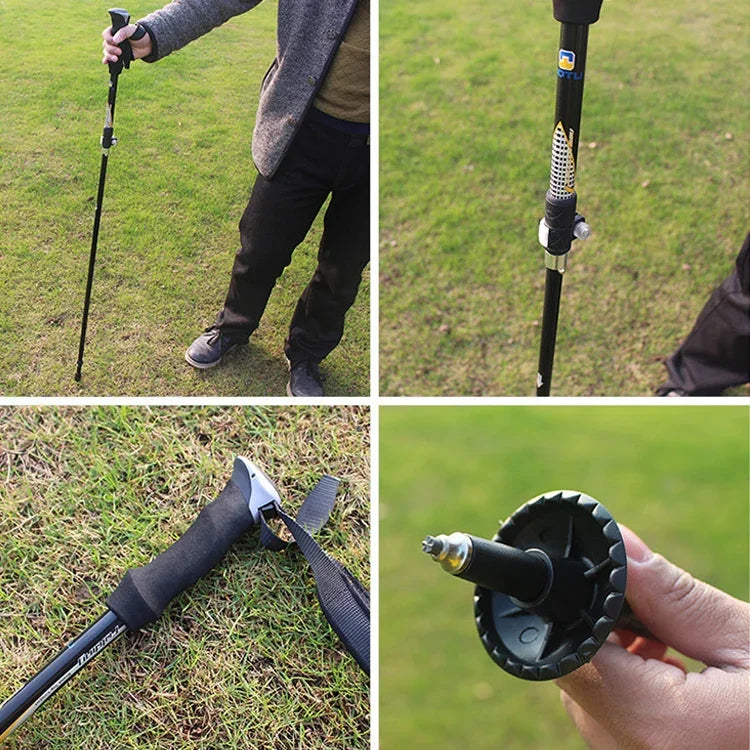 Aotu AT7558 125cm Aluminum Alloy Outdoor Camping Folding Corky Trekking Poles EVA Handle Alpenstock, AT7558