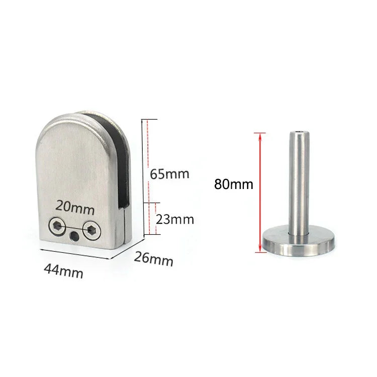 201 Stainless Steel Glass Fish Mouth Support Rod Fixing Clip with 14x80mm Rod, Specification: L, L, with 14x80mm Rod