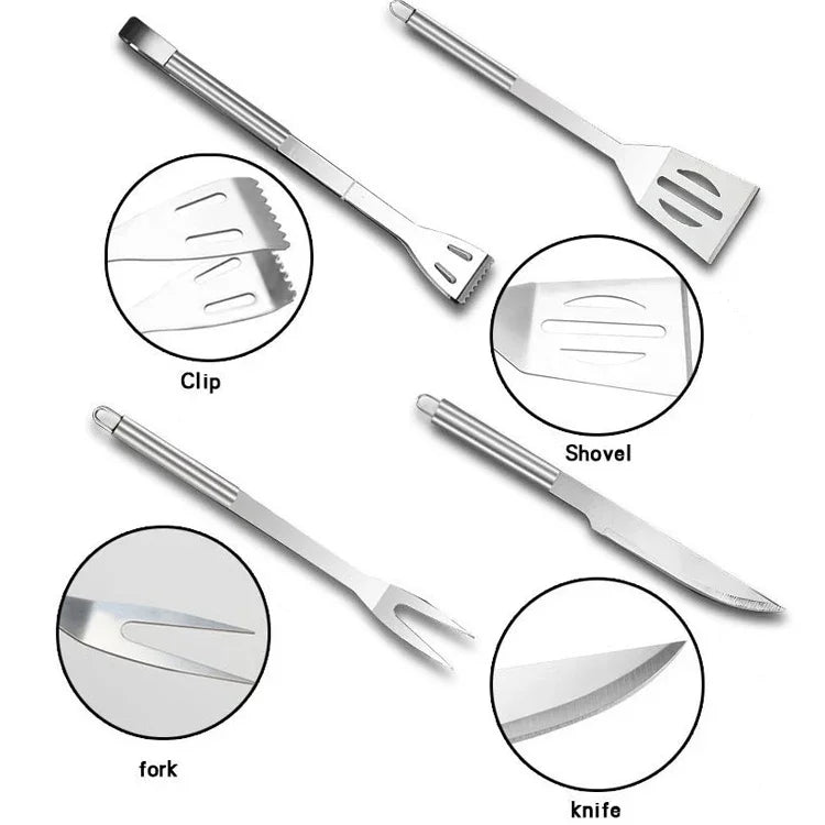 18 in 1 Outdoor Tableware Set Camping Barbecue Tableware Picnic Tool Set with Thermometer, 18 in 1, with Thermometer