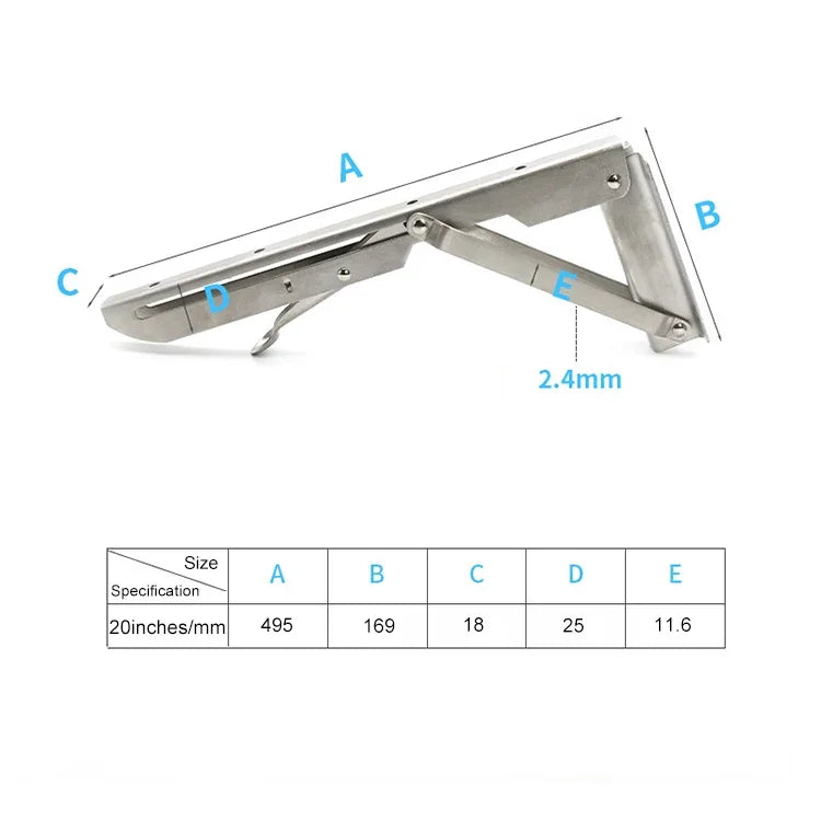 20 inch K Type Wall-mounted Foldable Stainless Steel Spring Storage Shelf for Dining Table, 20 inch