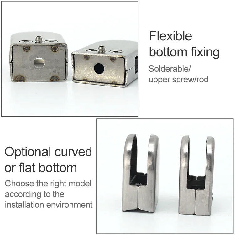 5-8mm Concave Curved Bottom Matte Polished  201 Stainless Steel Fixed Clip Railing Glass Wood Layer Board Clamp Bracket, 5-8mm, Curved Bottom, 201 Stainless Steel