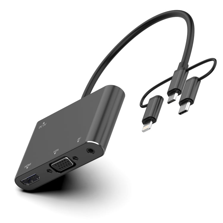 7585B 3 in 1 Micro USB / 8 Pin / Type-C to VGA / HDTV / AV Adapter Mobile HD Screen Player