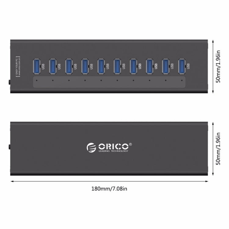 ORICO A3H10 Aluminum High Speed 10 Ports USB 3.0 HUB with Power Adapter for Laptops, 10 Ports (Silver), 10 Ports (Black)