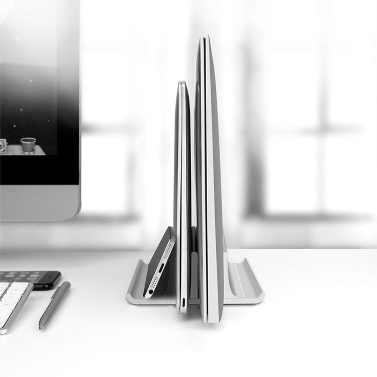 Universal Portable Aluminum Alloy Double Slot Width Adjustable Laptop Vertical Storage Stand Base, Double Slot Black