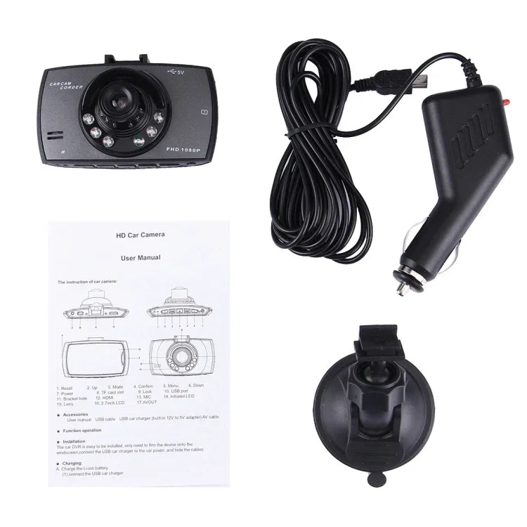 Car DVR Camera 2.7 inch LCD 480P 1.3MP Camera 120 Degree Wide Angle Viewing, Support Night Vision / Motion Detection / TF Card / G-Sensor, 2.7 inch