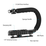 PULUZ U/C Shape Portable Handheld DV Bracket Stabilizer + LED Studio Light + Video Shotgun Microphone Kit with Cold Shoe Tripod Head  for All SLR Cameras and Home DV Camera, Bracket Kits + Mic + LED