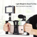PULUZ 3 in 1 Vlogging Live Broadcast LED Selfie Light Smartphone Video Rig Kits with Microphone + Cold Shoe Tripod Head for iPhone, Galaxy, Huawei, Xiaomi, HTC, LG, Google, and Other Smartphones, 3-in-1, 3-in-1(Red)