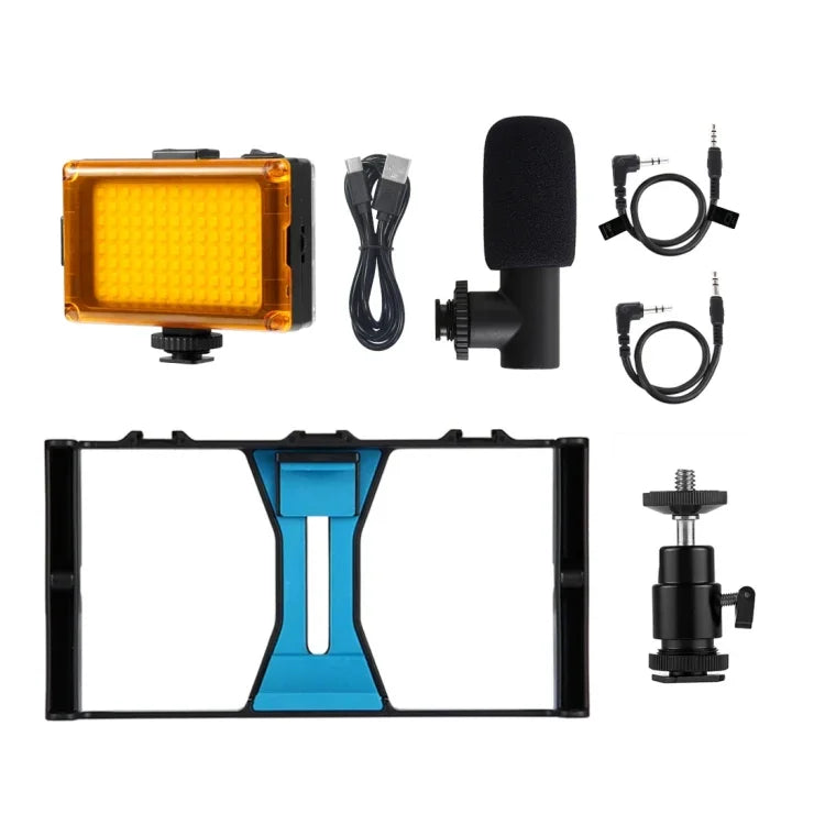 PULUZ 3 in 1 Vlogging Live Broadcast LED Selfie Light Smartphone Video Rig Kits with Microphone + Cold Shoe Tripod Head for iPhone, Galaxy, Huawei, Xiaomi, HTC, LG, Google, and Other Smartphones, 3-in-1, 3-in-1(Red), 3-in-1(US)