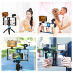 PULUZ 4 in 1 Vlogging Live Broadcast LED Selfie Light Smartphone Video Rig Kits with Microphone + Tripod Mount + Cold Shoe Tripod Head for iPhone, Galaxy, Huawei, Xiaomi, HTC, LG, Google, and Other Smartphones, 4-in-1(Blue), 4 in 1