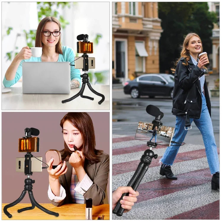 PULUZ Mini Octopus Flexible Tripod Holder with Ball Head & Phone Clamp + Tripod Mount Adapter & Long Screw for SLR Cameras, DJI, Insta360, GoPro and Other Action Cameras, Cellphone, Size: 30cmx5cm, 30cm Tripod + Phone Clamp
