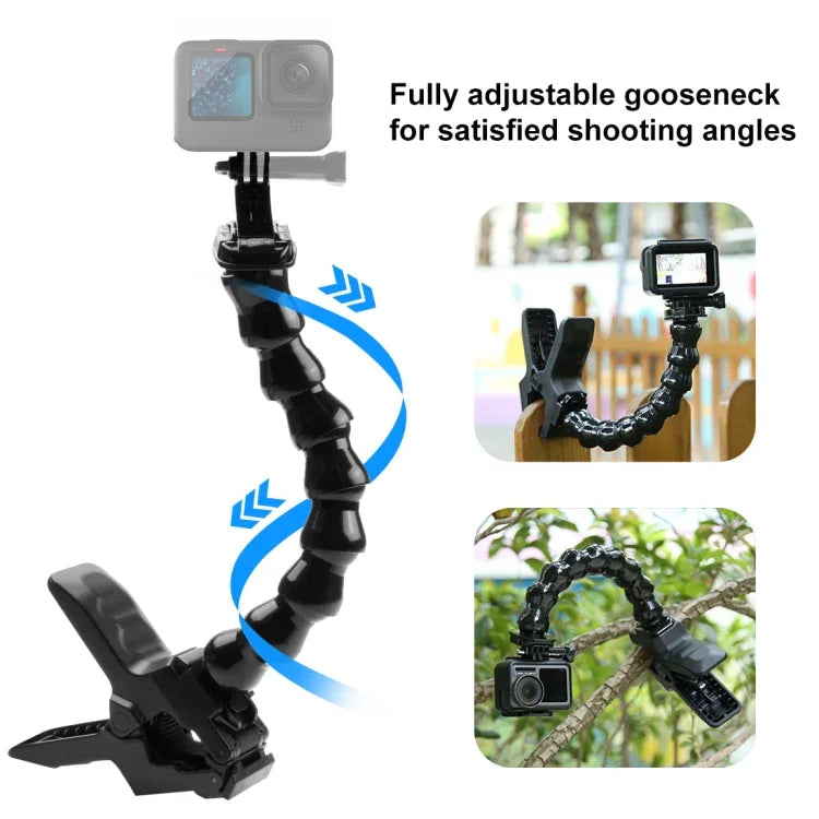 PULUZ Action Sports Cameras Jaws Flex Clamp Mount for GoPro, Insta360, DJI and Other Action Cameras, Jaws Mount
