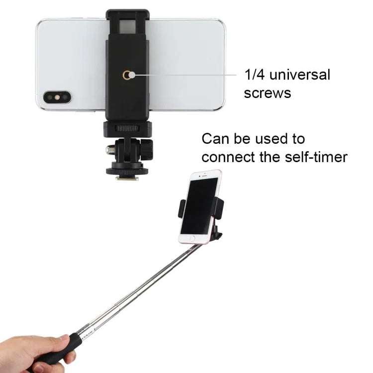 PULUZ 1/4 inch Screw Thread Cold Shoe Tripod Mount Adapter with Phone Clamp, Mount Adapter with Phone Clamp