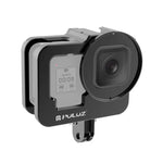 PULUZ for GoPro HERO13 Black /12 Black /11 Black /10 Black /9 Black Thicken Housing Shell CNC Aluminum Alloy Protective Cage with Insurance Frame & 52mm UV Lens, For GoPro HERO9 Black Thicken