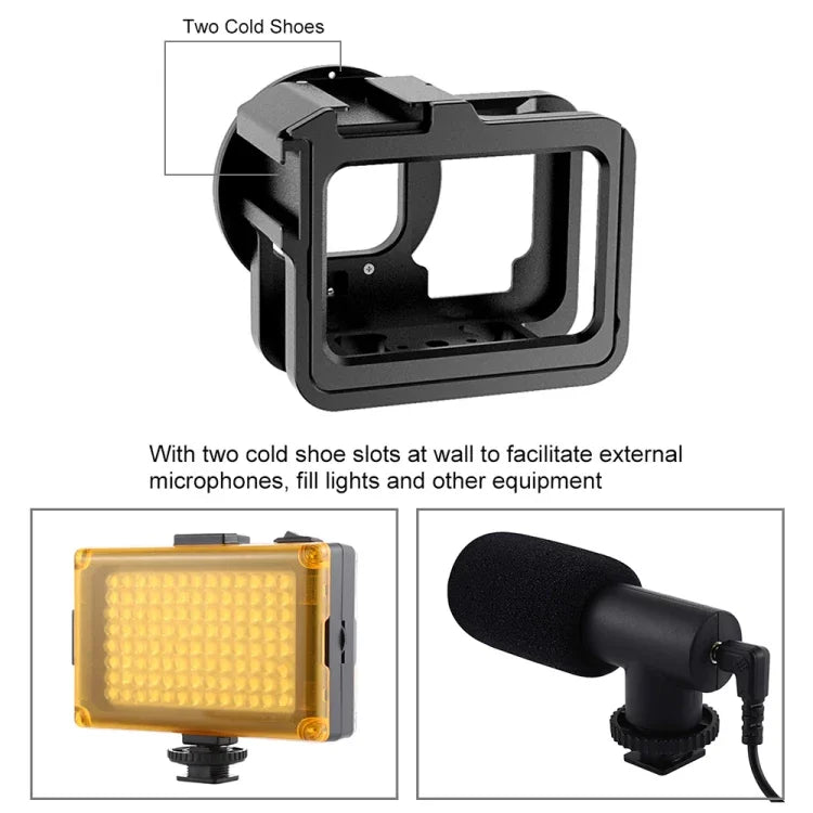 PULUZ for GoPro HERO13 Black /12 Black /11 Black /10 Black /9 Black Thicken Housing Shell CNC Aluminum Alloy Protective Cage with Insurance Frame & 52mm UV Lens, For GoPro HERO9 Black Thicken