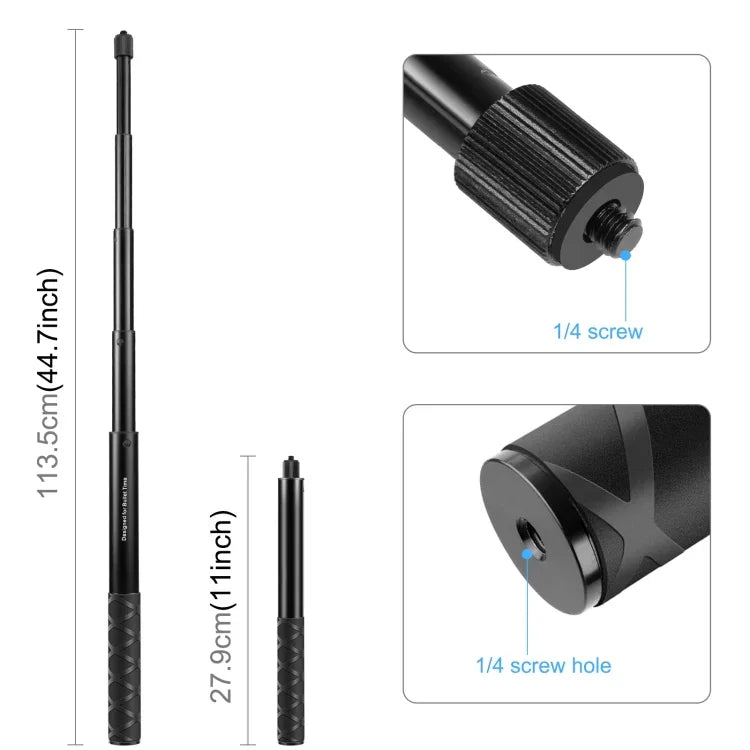 PULUZ 110cm Metal Selfie Stick Monopod with Invisible Adapter Base & Screw for Insta360 One RS / X2 / X3 / X4 / DJI Osmo 360, 110cm Monopod