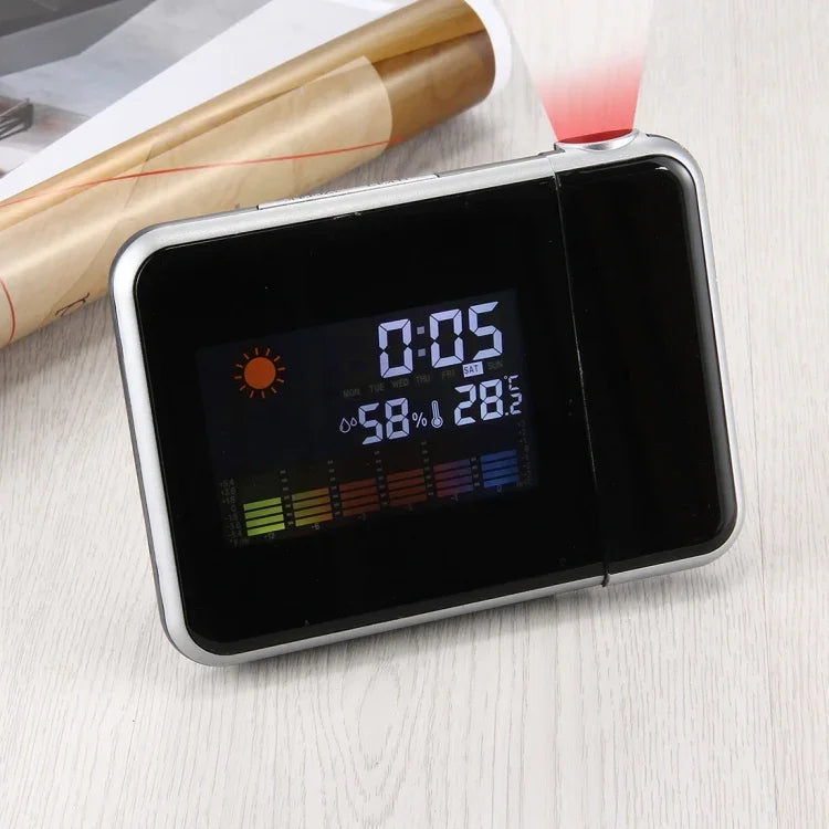 Multifunctional Digital Color LCD Display LED Projection Alarm Clock with Weather Station / Temperature / Humidity / Calendar, LED Projection Alarm Clock