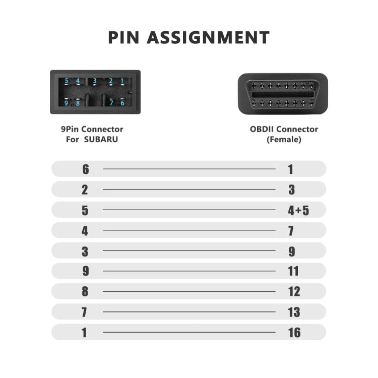 9 Pin to 16 Pin OBDII Diagnostic Cable for Subaru, 9 Pin to 16 Pin