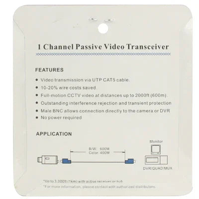 2 PCS 1 Channel Passive Video Transceiver, 1 Channel